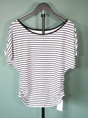 LilyCoco Off The Shoulder Short Sleeve Ruched Striped Blouse
